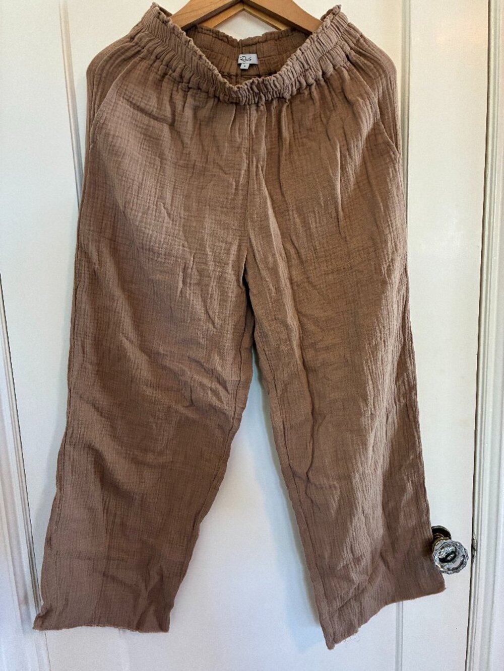 Rails Anya Organic Cotton Gauze Wide Leg Pants Elastic Waist Taupe Small
